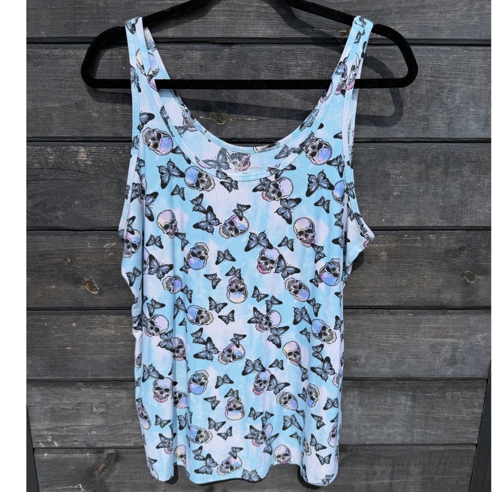 No Boundaries Womens XXXL Blue Skull Butterfly Print Tank Top Sleeveless Scoop - Picture 2 of 6